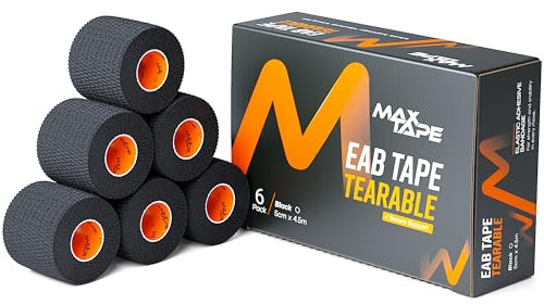 MaxTape EAB, Elastic Adhesive Bandage Tape Black, 5 cm x 4.5 m, Box of 6