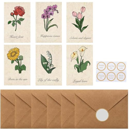 6 Pcs Cartes de Remerciement, Carte Merci, Cartes Postales de Remerciement, Carte Anniversaire Femme Homme, set de Cartes Naissance, Mariage, Baptême, Enveloppe Naturelle Incluse