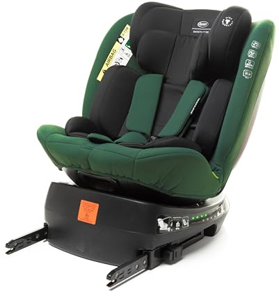 4BABY Kindersitz drehbar 360 ISOFIX Matt-Fix I-SIZE verstellbare Kopfstütze Sitz 0-36kg, 40-150 cm (Dark Green)