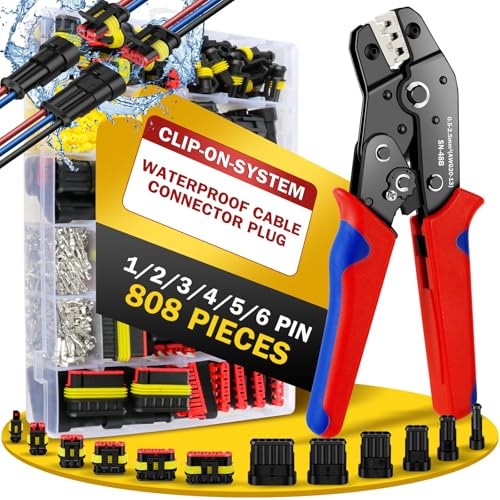 moveland Waterproof Automotive Electrical Connectors 808PCS - Quick Superseal Connectors 1/2/3/4/5/5/6 Pin -Tight Car Plug Connector with Crimping Plier for Car, Motorbike(for Wire Diameter: 1.5mm²)