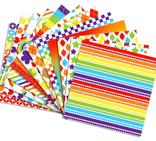 24 Hojas de Papel Scrapbook Arcoíris 30x30 cm para Scrapbooking, Manualidades DIY, Tarjetería, Invitaciones, Sobres, Origami, Diario, Tarjetas Decorativas, Fondo de Arte