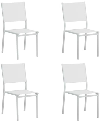 Totò Piccinni Sedie PALERMO in alluminio e textilene per esterno leggerissime e impilabili (Bianco, Senza Braccioli 4 Pz)