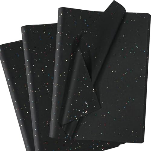 Carta velina nera per sacchetti regalo, 60 fogli di carta velina glitterata, carta velina nera per bricolage con pellicola metallica, carta regalo lucida per compleanni, Natale, 50 x 35 cm