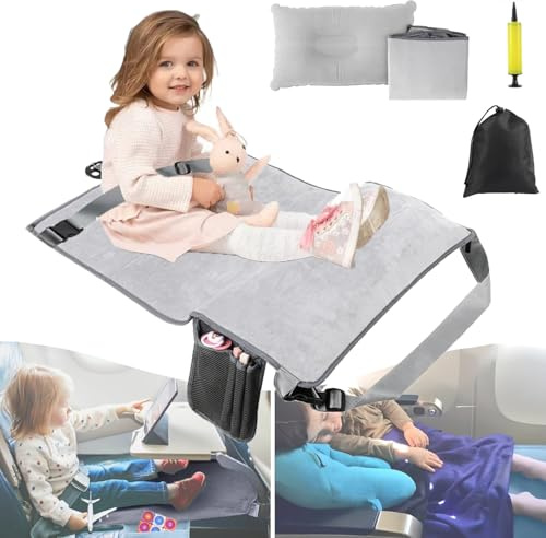 VANDOULUM Baby Airplane Bed, Baby Travel Essentials for Flying, Toddler Airplane Seat Extender, Plane Portable High Chair Harness Seat for 1-2 Years Infant (16 * 28inch), Infant Grey