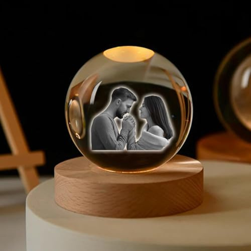 Foto En Cristal 3D Personalizada Con Base Luminosa, Foto Y Texto Personalizados Bola De Cristal Decorativa Con Luz, Personalizada for Papá, Mamá, Mujeres, Aniversario(White Light,8cm)