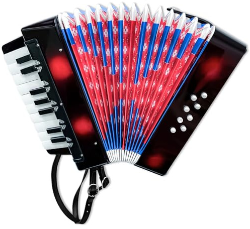Julymoda 17 Keys Accordion, 8 Bass Button Mini Accordion for Adult Beginners, Student Educational Musical Instrument (Black)