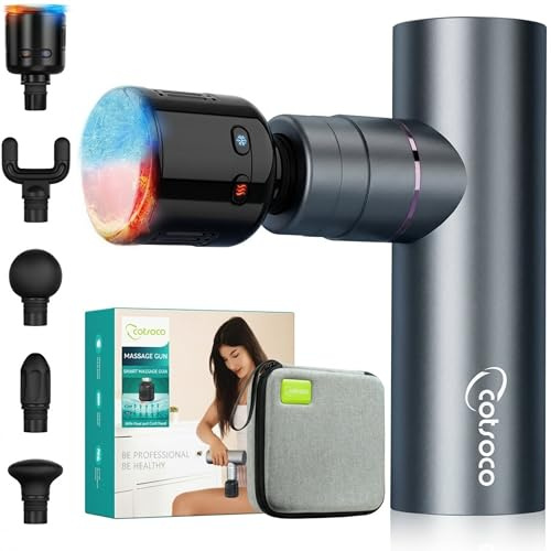 cotsoco Mini Massagepistole mit Wärme und Kälte, Muskel Percussion Massagegerät & Massage Gun, Vollmetall, 5 Massageköpfe, Leistungsstarkes Massagegerät zur Tiefengewebe, Geschenk