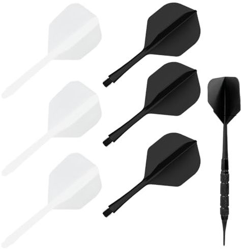 LONZIKP 6 Pièces Fusion Flights Accessoires de Fléchettes Stables avec Tiges Intégrées et Ailettes Fixes Système de Tige en Plastique pour Fléchettes (Noir+Blanc)