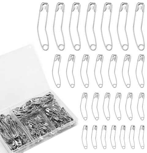 Barlone 160 Stück Sicherheitsnadeln Set, 4 Größen Gebogene Sicherheitsnadel aus Rostfreiem Stahl für Quilten, Nähen und Fixieren, Kleine und Große Sicherheitsnadeln (27mm, 32mm, 38mm, 55mm)