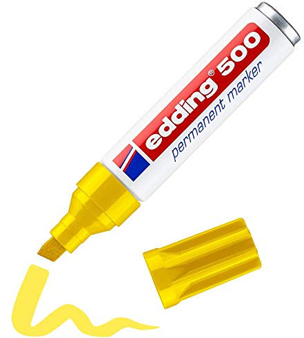 edding 500 Permanentmarker - gelb - 1 Stift - Keil-Spitze 2-7 mm - wasserfest, schnell-trocknend - wischfest - für Karton, Kunststoff, Holz, Metall, Glas