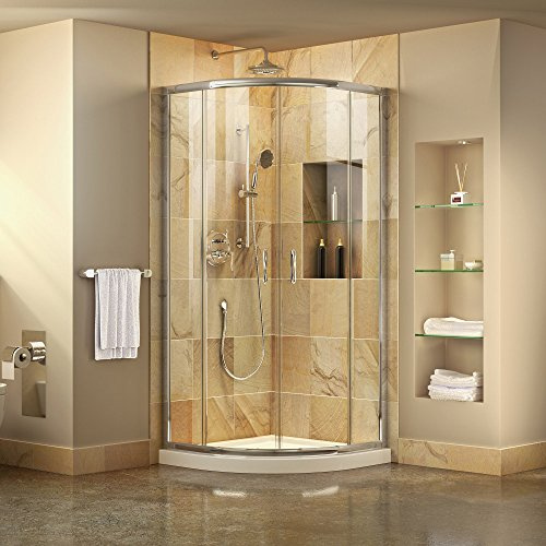 DreamLine Prime 33 in. x 74 3/4 in. Semi-Frameless Clear Glass Sliding Shower Enclosure in Chrome with White Base Kit, DL-6701-01CL