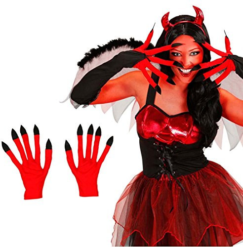NET TOYS Gants de Diable Satan Mains Rouge Red Devil Gants Rouges Mains de Diable Enfer Gants de Carnaval Halloween Déguisement Accessoire
