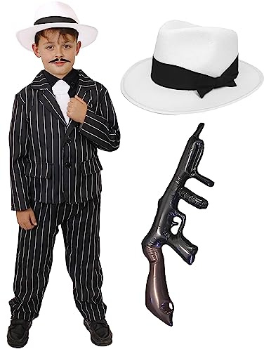 Childs 1920s Gangster Fancy Dress Costume - Black Pinstripe Suit