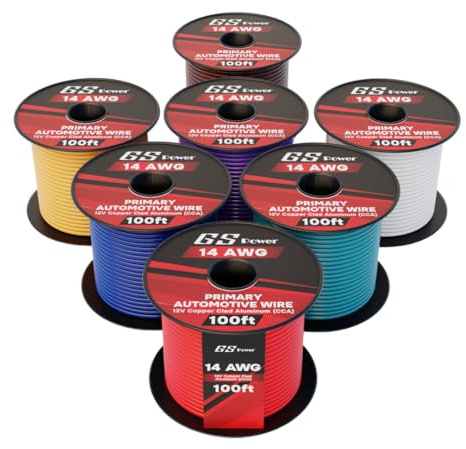 GS Power 700ft CCA 14 Gauge Wire Automotive, 100ft Spool, 7 Colors, 14 AWG 12v, Speaker Electrical Wire Low Voltage Primary for Car Stereo Audio Trailer Harness Hookup Wiring DIY