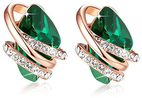 Leafael Cadeau Fête des Mères Boucles d’Oreilles Femme Pierre de Souhait avec Cristaux de Pierre de Naissance Plaqué Or Rose 18K ou Argent avec Coffret Cadeau