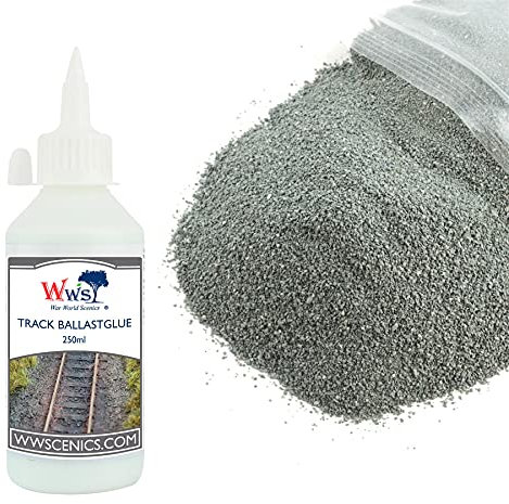 War World Scenics Kit de Balasto 500g & Cola 250ml para Modelismo Ferroviario - Balasto Extrafino Gris Oscuro