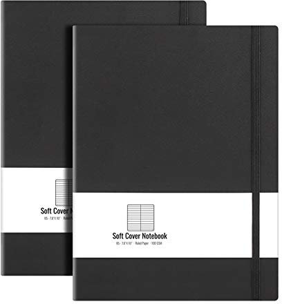 B5 College Ruled Notebook Softcover Journals(2-Pack)- AHGXG Large Composition Notebook 7.6 x 10 inch with Thick 100gsm Lined Paper, Total 408 Numbered Pages, Black Black