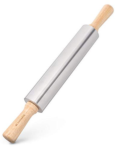 Navaris Rouleau à Pâtisserie en Inox - Rouleau Anti-Adhésif Ø 5cm en Acier Inoxydable - Ustensile Cuisine pour Pâte à Pizza Tarte Gâteau Quiche