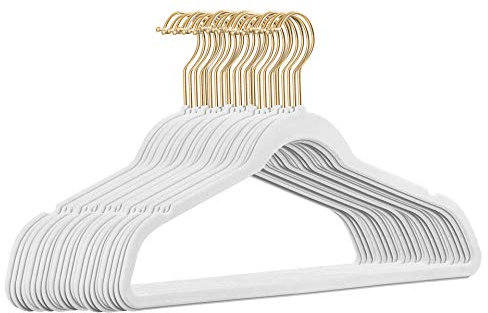 25 Stück hochwertige Samt Kleiderbügel in der Farbe Weiß mit Gold Look Haken/Anti-Rutsch/von StickandShine