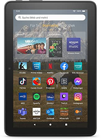 Fire HD 8-Tablet, 8-Zoll-HD-Display, 64 GB, für Unterhaltung unterwegs (2022), schwarz, mit Werbung