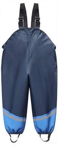 DAFENP Pantalon de Pluie Enfant Imperméable Coupe-Vent Salopette Pluie Sale Preuve Pantalon de Boue avec Doublure Textile pour Garcon Fille YK1665H-DarkBlue-SkyBlue-140