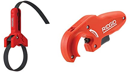 RIDGID 42478 STRAPLOCK Rohrmontagehilfe, 3 bis 8 Bandschlüssel, Rohrgriff & 40868 Modell PTEC 5000 Kunststoff-Rohrabschneider, Rohrabschneider für 50 mm