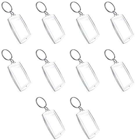 JZK 10x Small rectangular picture photo keyring case blank, personalised photo keychain double sided, transparent key chain photo holder frame, photo key rings for crafting