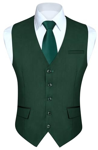 HISDERN Mens Suit Vest Formal Business Forest Green Vest for Men Dress Vests Solid Color Cyan Tuxedo Waistcoat for Wedding Party Date Holiday Banquet