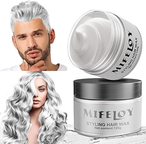 4,23 Unzen Weiß Temporäre Haartönung, White Instant Hair Cream Mud, Natürliche Haarfarbe Frisur Pomade, Unisex Styling Haartone Wax, 120g Silberweiß Haar Wachs für Party Cosplay Halloween Weihnachten