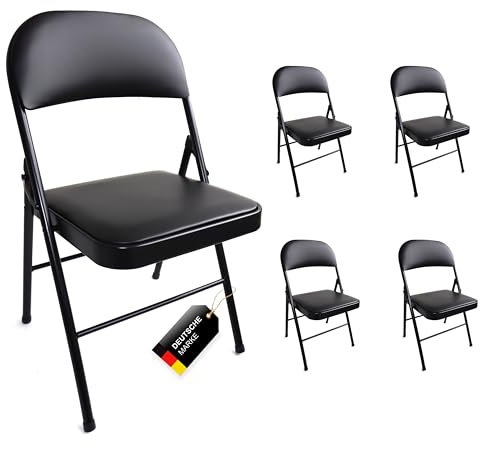 Stalwart - 4er Set stabile Klappstühle bis 130 kg belastbar Stuhl klappbar Metall Klappstuhl Gepolstert Kunstleder schwarz für Gäste und Veranstaltungen, 4 Stühle
