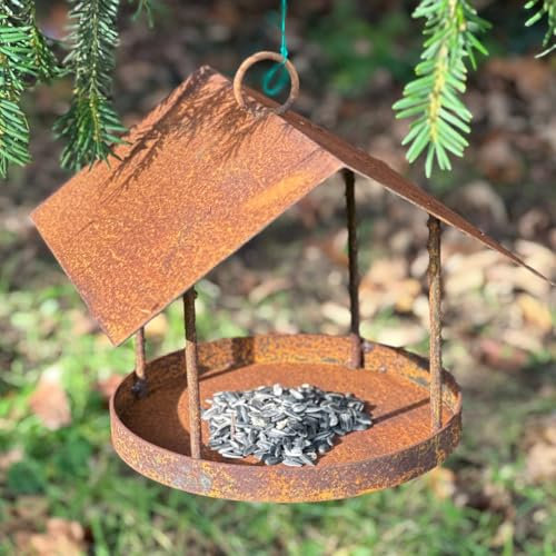 Vogelhaus zum Aufhängen ∣ wetterfest aus Metall ∣ Stabiler rustikaler Look ∣ ideal für Balkon Vogelhaus, Vogelfutterstation, Vogelfutterhaus