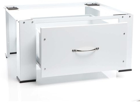 WilTec Support pour Machine à Laver – 635 x 545 x 320 mm – en Acier – Charge Max. 150 kg – avec Tiroir – Socle Lave-Linge Base Sèche-Linge pour Buanderie