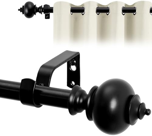 Deconovo Sturdy Black Extendable Curtain Poles 76-122cm and Fittings, Metal Small Curtain Rods Drilled, Adjustable Curtain Poles for Eyelet Curtains