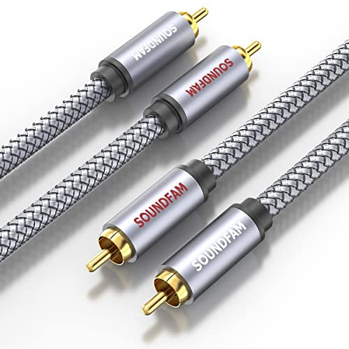 SOUNDFAM Câble audio stéréo RCA à RCA - 3 m - 75 ohms - Double blindage OFC - Connecteurs or 24 carats - Home cinéma et HiFi