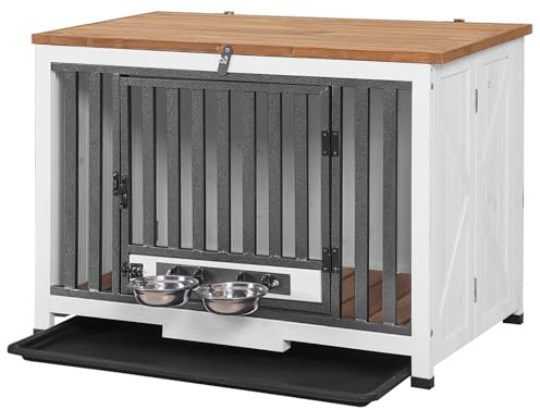 Aivituvin Dog Crate Furniture for Small Dogs Portable Heavy Duty Dog Kennel End Table, Dog House with Solid Wood Opening Roof (Large, White)