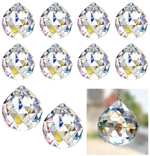Lot de 10 boules attrape-soleil en cristal - 30 mm - Prisme - Cristaux à suspendre - Décoration pour fenêtre et maison