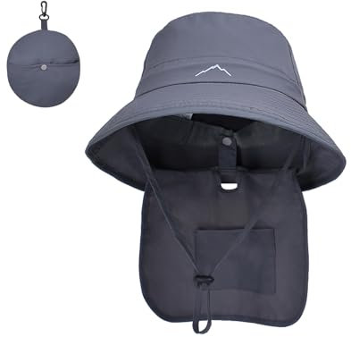 TAGVO Sombrero de Pesca con Protección Cuello para Hombre Mujer, Protección UV ala Ancha Sombreros para el Sol, Sombrero de Pescador Plegable Impermeable para Cámping Excursionismo Caminando