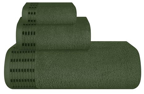MALLONI HOME Ultra-weiches 3er-Pack Baumwoll-Handtuch-Set, enthält a übergroße Badetücher 70 x 140 cm, a Handtücher 40 x 60 cm und a Waschbetten 30 x 30 cm, Olivgrün