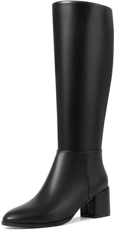zhsrin Black Knee High Boots Women Chunky Heel Round Toe Side Zipper Tall Boots for Women Comfortable Long Boots