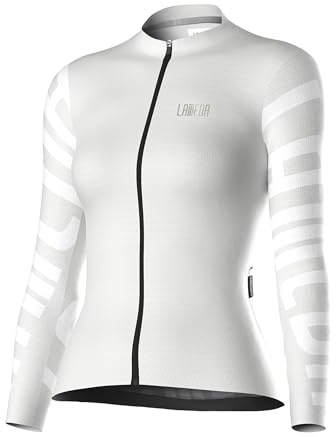 LAMEDA Cycling Jersey Women Long Sleeve, Breathable Bike Jersey with Pockets, Bike Shirts for Road Biking Riding White