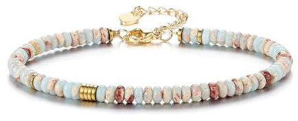 JSDDE Kaiser Jaspis Armband Edelstein Armband für Damen Elegant Perlenarmband Naturstein Jaspis Perlenarmband Yoga Heilstein Glücksarmband Boho Schmuck für Damen Frauen