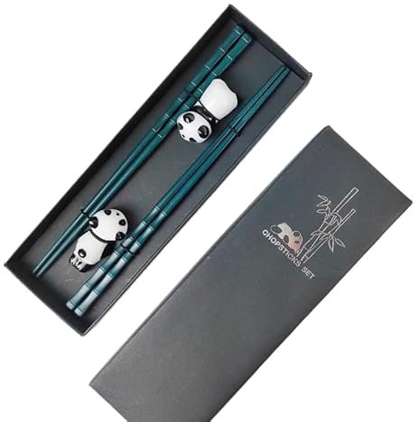 Aomhrek Bacchette Cinesi Riutilizzabili, 2 Paia di Bacchette con Porta Bacchette Panda in Ceramica, Bacchette Sushi per Bambini e Adulti, Ideale per Sushi, Noodles, Regalo Elegante (verdi)