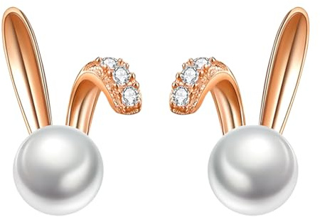 Strass Boucles D'oreilles Lapin Perle, Pâques Lapin Boucles D'oreilles, Boucles D'oreilles Lapin, Bijoux Boucles D'oreilles Femme, Boucles D'oreilles Lapin Perle, Cadeaux de Pâques pour femmes (A)