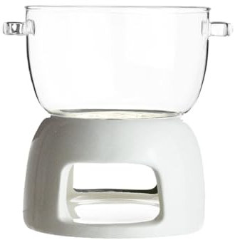 KANLVU 700ml Set De Fondue De Chocolate Cuenco De Cristal Fondue Queso Cerámica Chocolate Fondue para Navidad Fiesta De Inauguración, Día De San Valentín(Blanco)