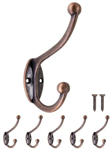Fuxxer 5x Antike Garderoben-Haken, Handtuch-Haken, Eisen-Haken, 5er Set, Kupfer Design