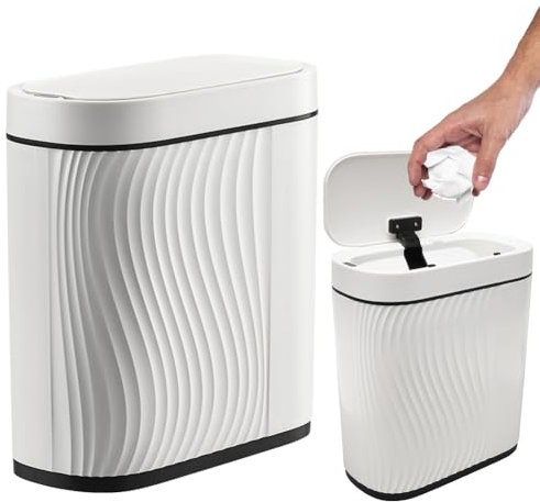 RANJIMA Poubelle automatique de 8 l, avec capteur, anti-odeur, avec couvercle, à piles, intelligente, sans contact, pour cuisine, chambre, salle de bain, toilettes, bureau