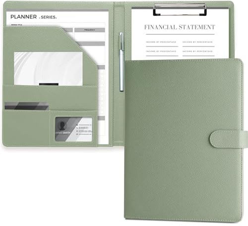 Mymazn Cartella portadocumenti A4 Cartella con clip, Cartella portadocumenti A4, Cartella in pelle, Protège-document Pour Bloc-notes Standard di Format Avec Poche Intérieure (Verde di salvia)