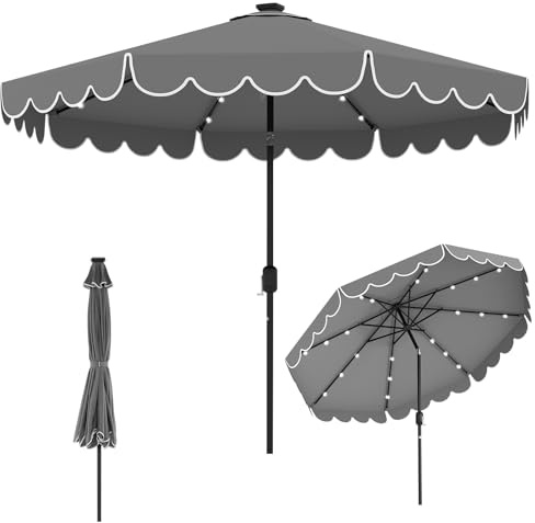 COSTWAY 300 cm parasoll, trädgårdsparaply med vev och volang, böjbar på båda sidor 35°, terrassskärm med 8 spröt, marknadsparaply för balkong, trädgård, terrass