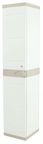 Miroytengo Armadio Armadietto in Resina Titanium, Armadio Alto da Giardino 1 Anta, 2 Ripiani Beige 35x176x41 cm