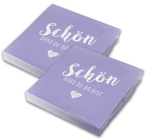itenga Servietten Schön dass du da bist 30 x 30cm 3-lagig 40 Stück für Kommunion Konfirmation Hochzeit Taufe und andere Feiern (lila/flieder)